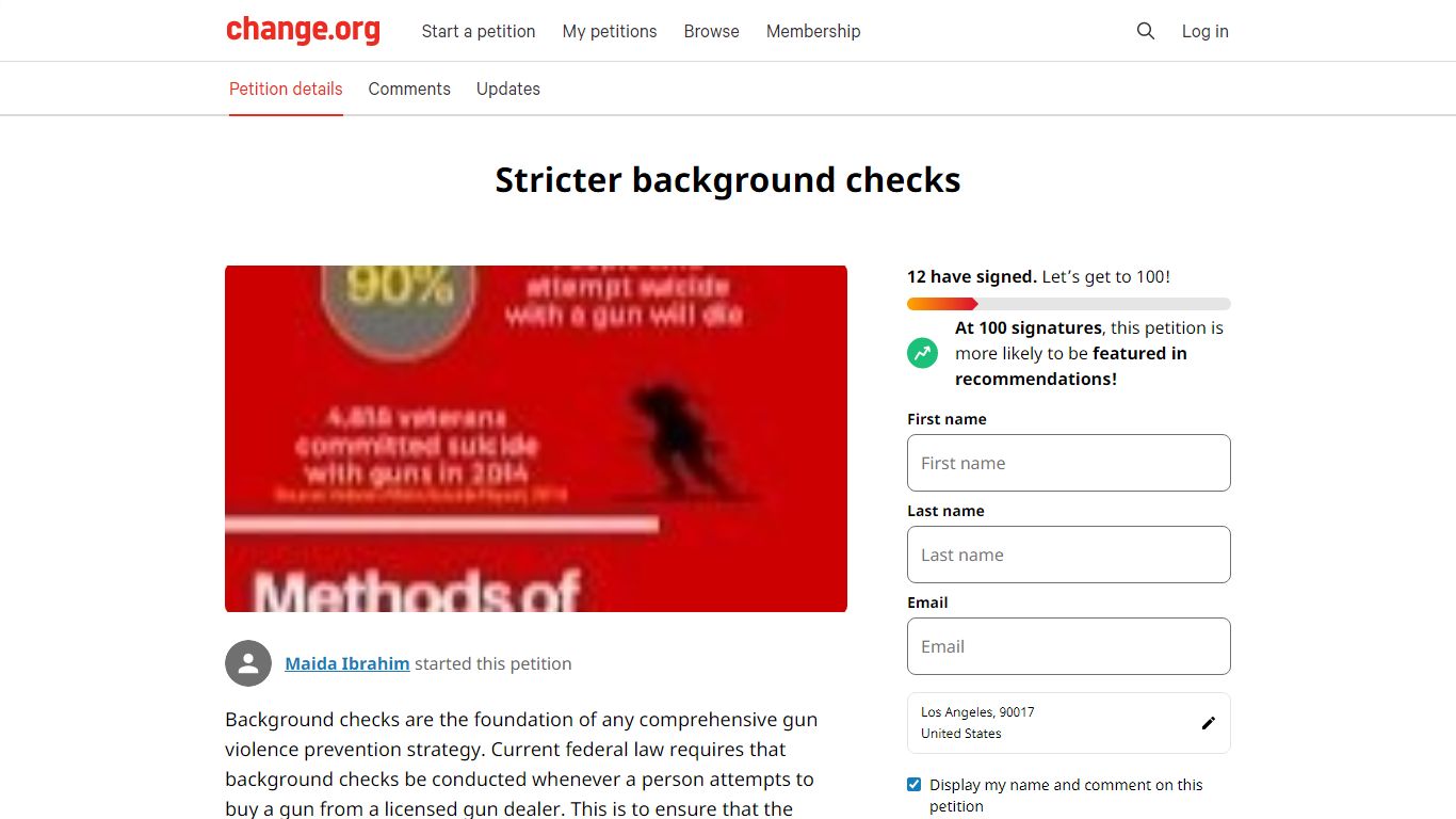 Petition · Stricter background checks · Change.org