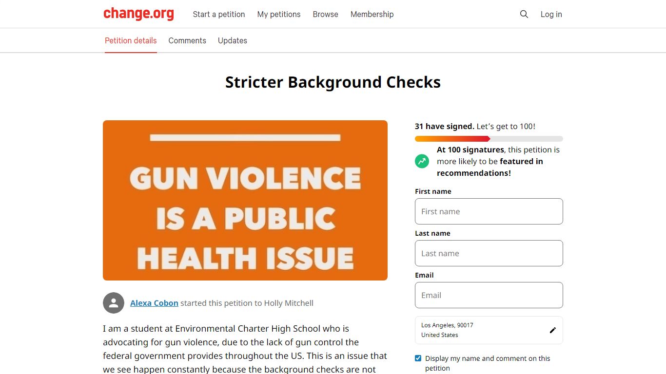 Petition · Stricter Background Checks · Change.org